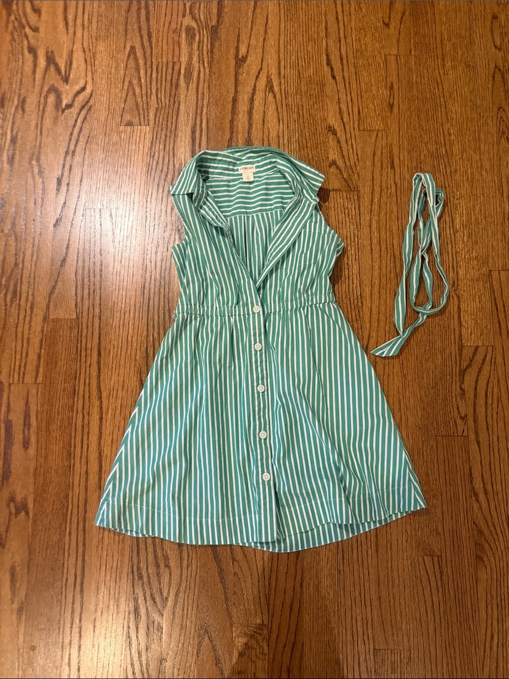 Crewcuts Girls' Striped Button-Front Dress in Green and White